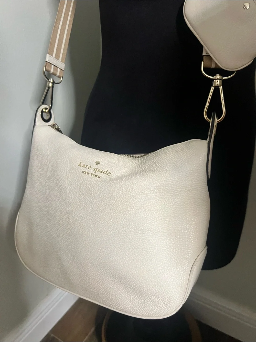 Kate Spade Rosie Crossbody Pebbled Leather Parchment White Bag With Pouch